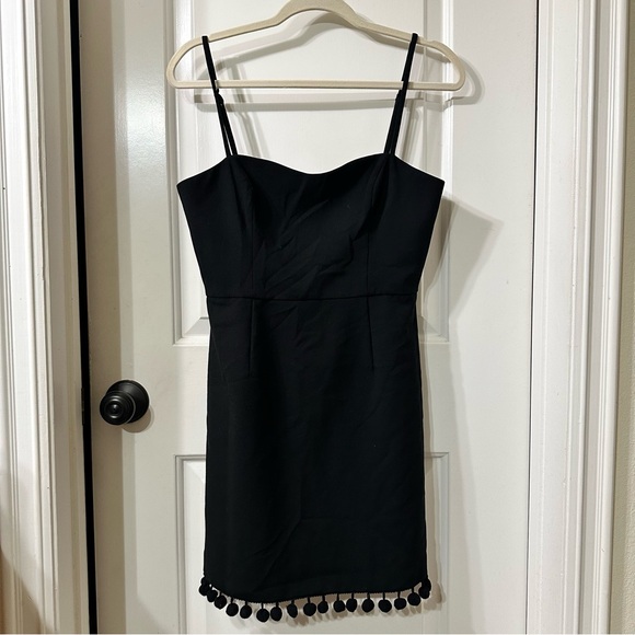 French Connection Black Mini Dress with Pom Pom Hem - Picture 1 of 6